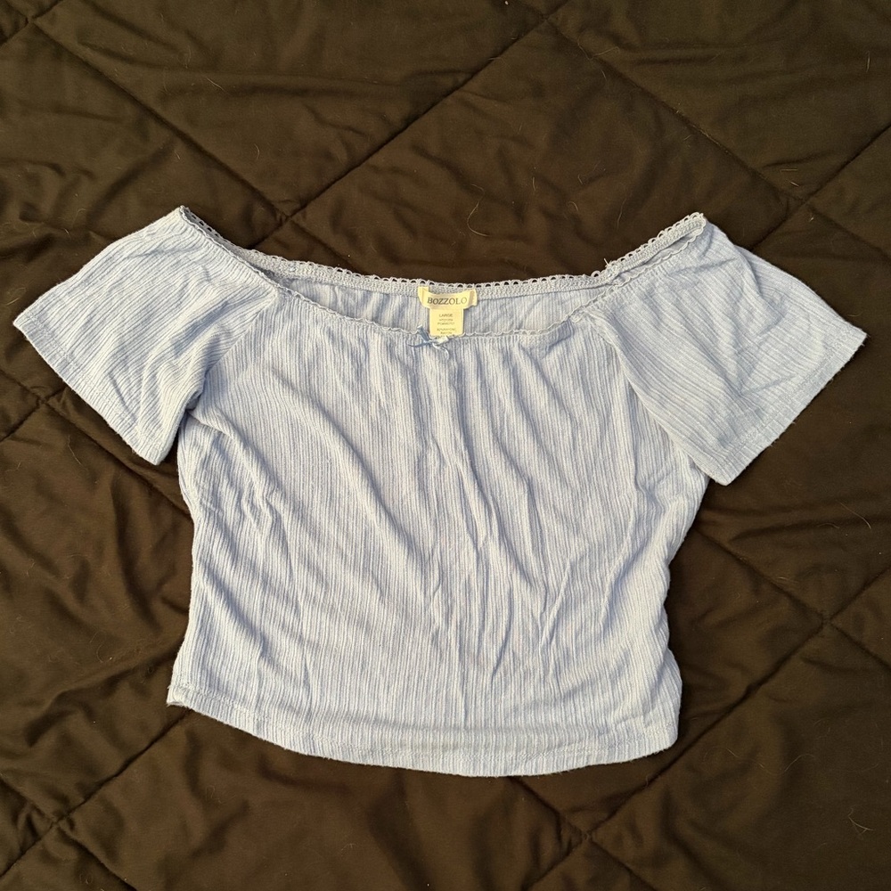 Bozzolo Blue Cropped Ribbed Blouse